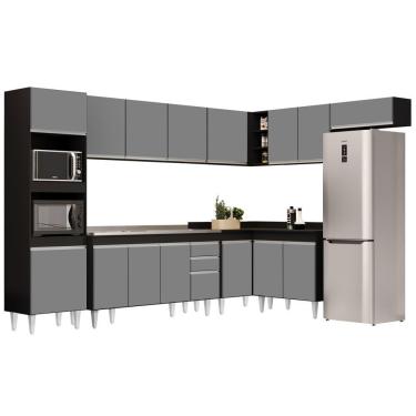 Imagem de Armário De Cozinha Modulada De Canto 8 Peças Cp09 Balcão Com Pia Inox Preto-cinza - Lumil