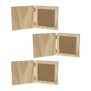 Imagem de Kit 3 Porta-Retratos Sanfonado Dobrável em Madeira Pinus com Vidro – Com Espaço Personalizável Cor:Pinus natural;Tamanho