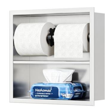 Imagem de Neodrain Suporte de papel higiênico embutido, suporte de papel higiênico embutido de aço inoxidável para lenços – Armazenamento montado na parede com economia de espaço para banheiro, cozinha e