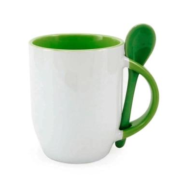 Imagem de Caneca para Bebidas Quentes com Colher (Base Curva) 325 ml a Colher Não Cai Da Caneca. (verde claro)