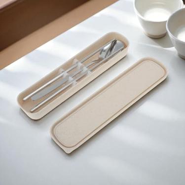 Imagem de Generic 1 conjunto de talheres para lava-louças, colher de pauzinhos, conjunto de 2 peças com caixa de aço inoxidável 410 prateado 23,7 x 6 x 6 cm