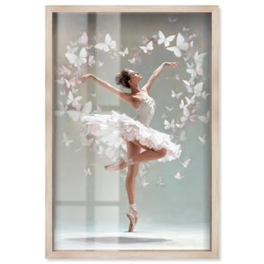 Imagem de Vibrador Ballerina Shadowbox Print Pink Glam Wall Art por Art Remedy, moldura loira, 50 x 76 cm