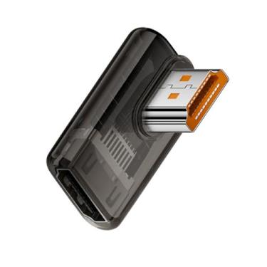 Imagem de xiwai Adaptador HDMI macho para HDMI 2.1 fêmea ângulo esquerdo 90 graus UHD 8K 60hz HDTV extensor transparente com luz LED inteligente para monitor de TV e projetor