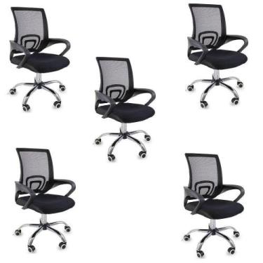 Imagem de Kit 5 Cadeiras De Escritorio Begonia Tela Mesh Ergonomica - Preto - Of