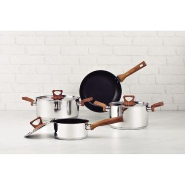 Imagem de Jogo de Panelas Tramontina Brava Antiaderente Aço Inox com Efeito Amad