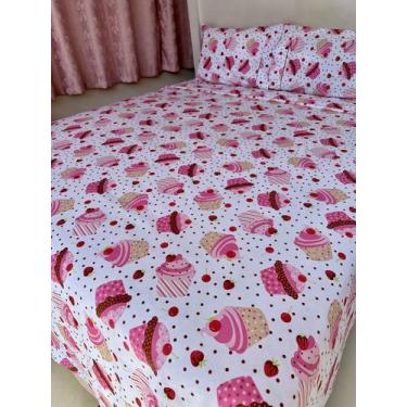 Imagem de Jogo de Lençol Casal Queen 4 Peças Cupcake Roupa de Cama 100% Algodão 