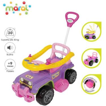 Imagem de Carrinho Quadriciclo Jip Jip Rosa De Passeio Infantil Bebê Com Empurra