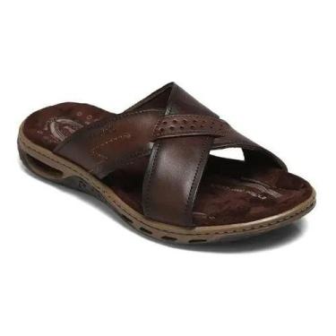 Imagem de Chinelo Masculino Slide Pegada Couro 131661, 42, Cravo