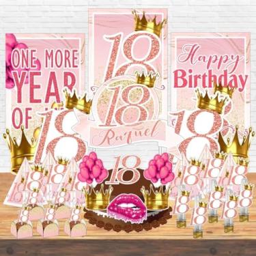 Imagem de Kit Festa Aniversário Personalizado 15 18 20 30 40 50 60 70 Anos Idades - Decoração Lembrancinha (Kit Festa + Arco Balão,18 Anos- ROSA)
