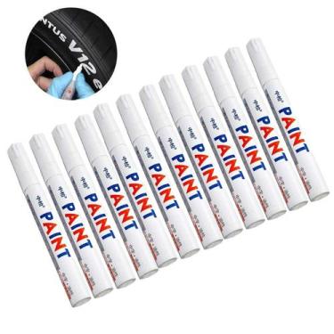 Imagem de Kit 12 Caneta Marcador Permanente Tipo Posca Branca Cerâmica Metal Tec