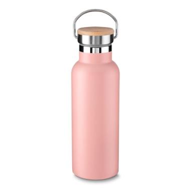 Imagem de Garrafa Térmica Inox 500ml com Tampa de Bambu – Parede Dupla Isolada a Vácuo, Design Premium Fosco, Conserva Quente por 8h e Frio por 12h (Rosa)