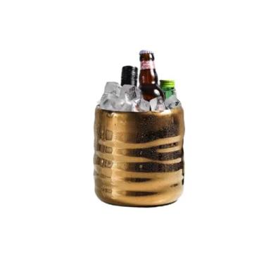 Imagem de Balde de gelo de aço inoxidável bicamada preservação do calor isolamento frio bonito KTV champanhe vinho tinto cerveja gelo bloco de gelo balde comercial (dourado)