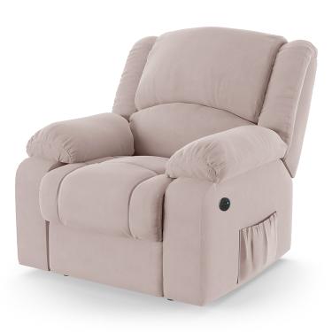 Imagem de Poltrona do Papai Reclinável Melim Power Elétrica USB Veludo Rosê FH1 - D'Rossi