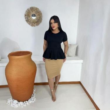 Imagem de Blusa Peplum Plus Size Moda Evangélica Feminina - MISS FLOWER, Preto, 
