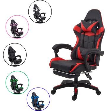 Imagem de Cadeira Gamer Ergonômica Reclinável com Apoio para Pés e Almofadas Lombar Couro Sintético 135kg