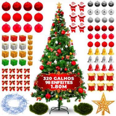 Imagem de Árvore de Natal Decorada 180cm Completa Pinheiro Verde Com Luzes E Enf