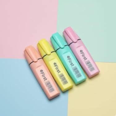 Imagem de Marca Texto em Tons Pastel, Kit com 4 Marcadores de Texto, Resina Plástica, 11 cm x 2,5 cm, Tinta à Base de Água, Design Ergonômico