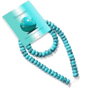 Imagem de GolbalJew Contas Rondelle de pedra natural de 5 x 8 mm para fabricação de joias, contas de ábaco espaçador plano solto turquesa para pulseira faça você mesmo, colar, artesanato, kits de contas de