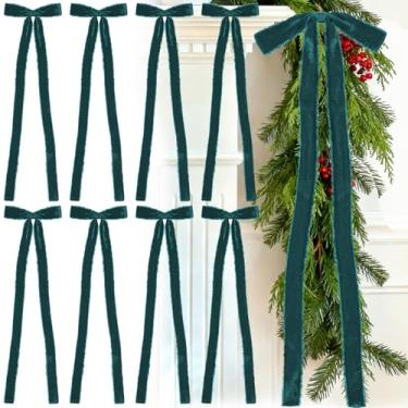 Imagem de Glitinsel 8 peças de laços de Natal de veludo, pré amarrados, feitos à mão, com franjas, laços de fita de veludo, artesanato rústico, embrulho de presente para guirlanda de Natal, guirlanda de escada