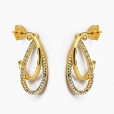 Imagem de Brinco Argola Com Gota Cravejada Com Zircônia Banhado A Ouro 18k