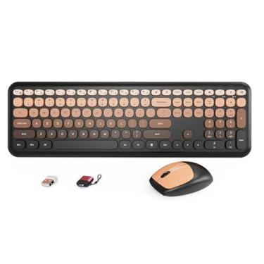 Imagem de HotFox Combo de teclado e mouse sem fio, teclado de máquina de escrever retrô de tamanho completo com teclas redondas, design ergonômico para Windows PC, uso doméstico e escritório - vermelho