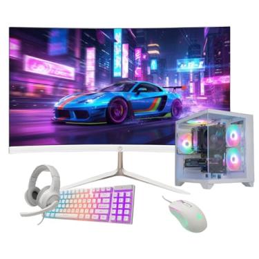 Imagem de PC Gamer Ryzen 5 5600GT, 16GB DDR4, SSD 480, Windows 11, RGB, Monitor 23 Polegadas Curvo, Teclado e Mouse Gaming (Branco)