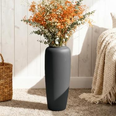 Imagem de Vaso de cerâmica de fazenda de 40 cm, vaso de cerâmica rústico alto texturizado, acento neutro em creme para sala de estar, corredor e hall de entrada, perfeito para grama dos pampas