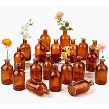 Imagem de Pacote com 20 vasos de vidro âmbar para centros de mesa – pequenos vasos de flores a granel, vasos decorativos vintage para decoração de mesa, detalhes em casa, recepção de casamento, festas e