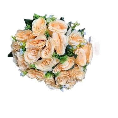 Imagem de Buquê de rosas com folhagem - Arranjo Floral Decorativo para Mesa, Sala de Estar, Eventos e Presentes - Beleza Eterna e Realista(Creme escuro,2 Unidade)