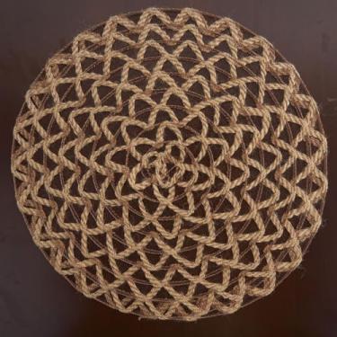 Imagem de Jogo americano redondo de tecido, conjunto de 4 tapetes de mesa trançados boêmios, casa de fazenda, rústico, de juta rústica, resistentes ao calor, para mesa de jantar, festa de casamento, cozinha