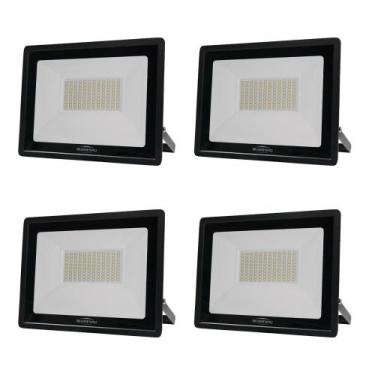 Imagem de Kit 4 Refletor Led Slim 100W Prova Dágua Preto Bivolt 3000K - Blumenau