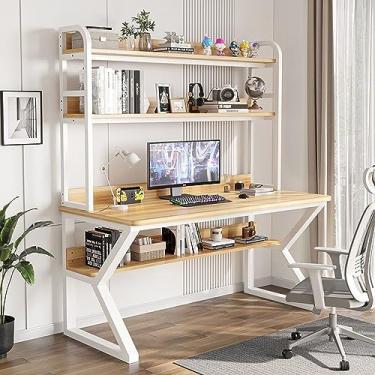 Imagem de Mesa de computador, mesa de computador e estante de livros, mesa de estudo, mesa de trabalho de estudo, para adultos/estação de trabalho funcional e elegante