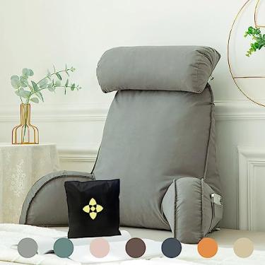 Imagem de HMBLAW Almofadas de leitura para suporte de costas de cama com capa lavável | Almofada de suporte lombar com suporte de pescoço/braço | Almofada de encosto | Travesseiro de descanso de cama para