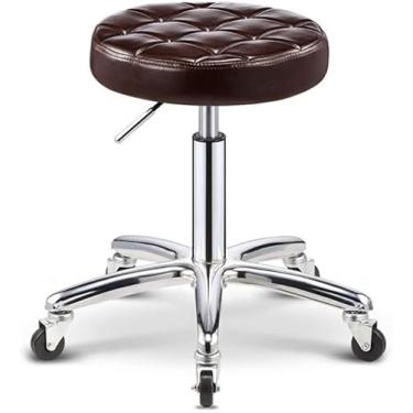 Imagem de BSNANCA Banqueta sobre rodas rodada hidráulica ajustável cadeira de salão de beleza banco giratório ajustável giratório (cor: preto) (marrom)