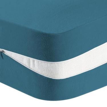 Imagem de PrinceDeco Capa de colchão para sofá-cama/colchão dobrável, capa de futon grossa e macia para colchão futon japonês com zíper lavável na máquina, tamanho Queen, azul pavão