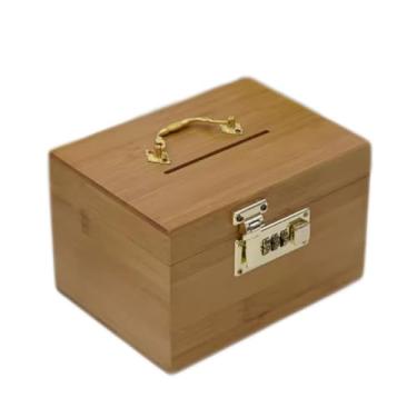 Imagem de ZABEES Cofrinho para adultos, bambu e madeira, caixa de dinheiro bloqueada, combinação criativa, caixa de tesouro, caixa organizadora de jarras, grande