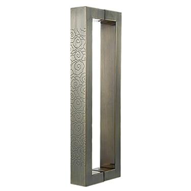 Imagem de STXYANGV Maçaneta de porta retangular com padrão esculpido dupla face, puxadores de porta comercial rústicos, conjunto de ferragens resistentes para porta de vidro/madeira/metal (cor: bronze, tamanho