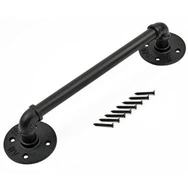 Imagem de Corrimão de escada - kit completo, corrimão de tubo preto industrial de escada com suporte de montagem na parede, casa contra a parede, grades internas e externas para idosos (tamanho: 300 cm)