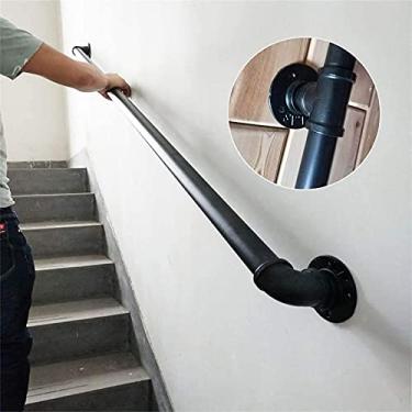 Imagem de Corrimão de escada - kit completo, corrimão de tubo preto industrial de escada com suporte de montagem na parede, casa contra a parede, grades internas e externas para idosos (tamanho: 6 m)