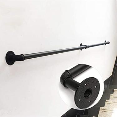 Imagem de Corrimão de escada - kit completo, corrimão de tubo preto industrial de escada com suporte de montagem na parede, casa contra a parede, grades internas e externas para idosos (tamanho: 2,1 m)