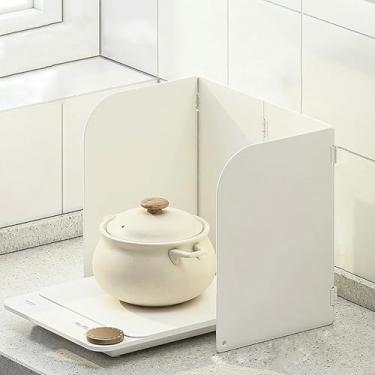 Imagem de XIVUIFOI Protetor de tela contra respingos, protetor de respingos de fogão antiaderente de 4 lados, defletor dobrável à prova de óleo, folha de proteção contra respingos de óleo de metal, protetor de