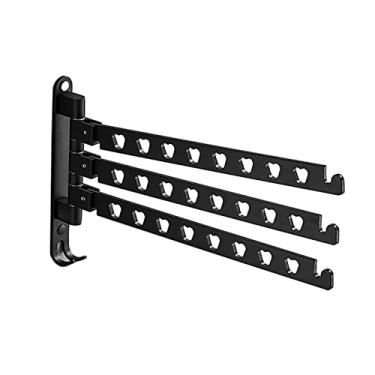 Imagem de Estante de secagem de liga de alumínio rack de secagem dobrável giratório rack de roupas varanda rack de secagem cabide de parede secador portátil (cor: dourado) (preto)