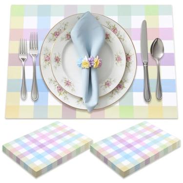 Imagem de Patelai 50 peças de jogo americano de papel guingão de Páscoa, 25,4 x 35,5 cm, descartáveis, xadrez, para primavera, festa de aniversário, decoração de mesa de cozinha