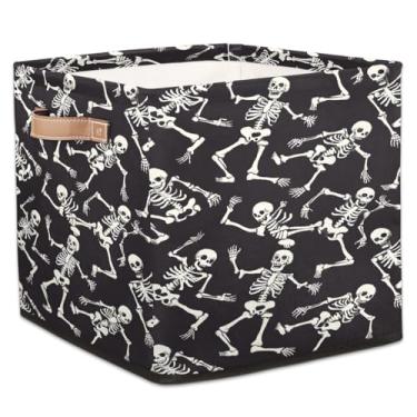 Imagem de hongjinglin Cestas dobráveis de armazenamento de esqueleto engraçadas pretas dobráveis brinquedo infantil com alças organizador de armazenamento de tecido cesto para berçário, sala de estar, quarto