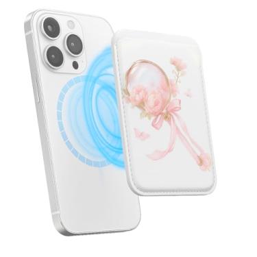 Imagem de Suporte de cartão magnético para iPhone, capa fina de couro PU, capa traseira para cartão, acessório de telefone fofo