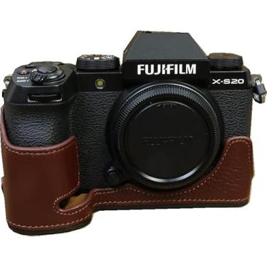 Imagem de Capa para X-S20, capa BMAOLLONGB feita à mão de couro genuíno para câmera Fujifilm Fuji X-S20 XS20 versão com abertura inferior + alça de mão (café)