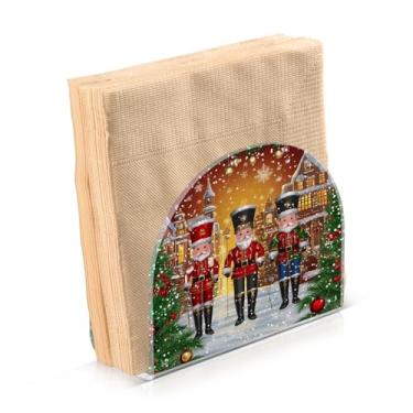 Imagem de Blueangle Pacote com 2 porta-guardanapos quebra-nozes de Natal - decoração de mesa de acrílico à prova de vento para cozinha e casa, dispensador de lenços de férias com porta-guardanapos verticais