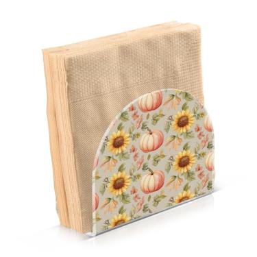 Imagem de ATTX Porta-guardanapos de acrílico de ação de graças com design de abóboras de girassóis de outono - organizador de mesa decorativo para cozinha, restaurante, decoração de férias de casa #599