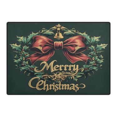 Imagem de Blueangle Tapetes de Natal laváveis de 12 x 16,7 cm para sala de estar - Tapete ultramacio antiderrapante resistente a manchas com estampa de guirlanda de Natal, decoração de férias para quarto e