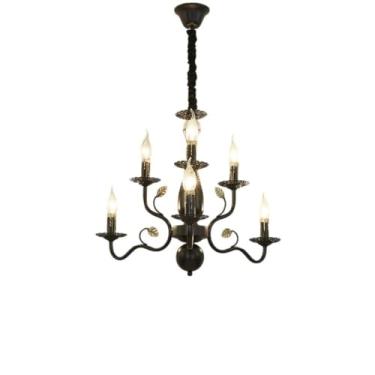 Imagem de Lustre de velas estilo retrô americano e rústico francês - peça central perfeita para sala de estar, iluminação criativa ideal para quartos de hóspedes e escritórios (6 lâmpadas)